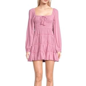 Chelsea & Violet Pink Long Sleeve Ruffle Tiered Smocked Babydoll Mini Dress
